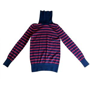 J.Crew XS Navy & Red Striped preppy warm Turtleneck Sweater – Elbow Patches